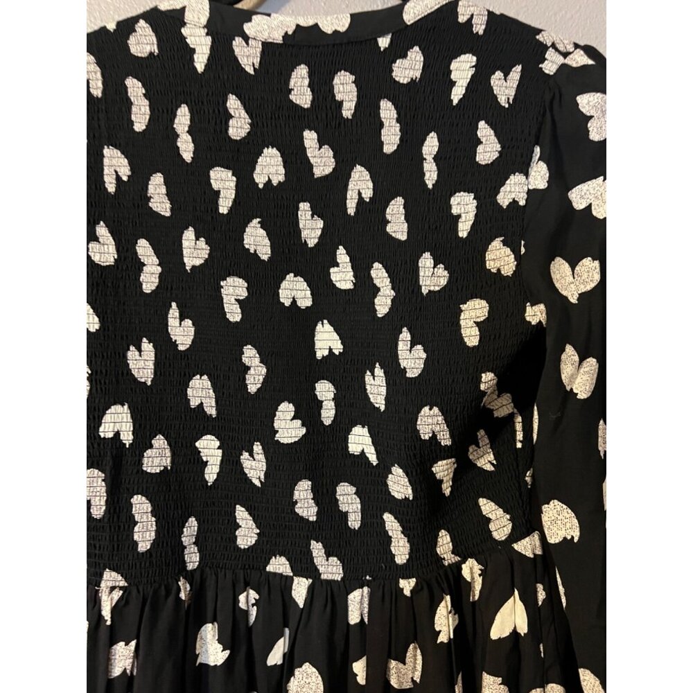 Anthropologie Maeve Dress S Small Cotton Washable Black Crean Hearts Long Sleeve - Picture 5 of 11